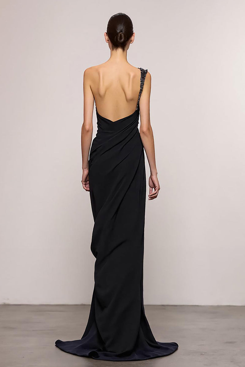Load image into Gallery viewer, Black Sheath Backless One Shoulder Long Evening Dress