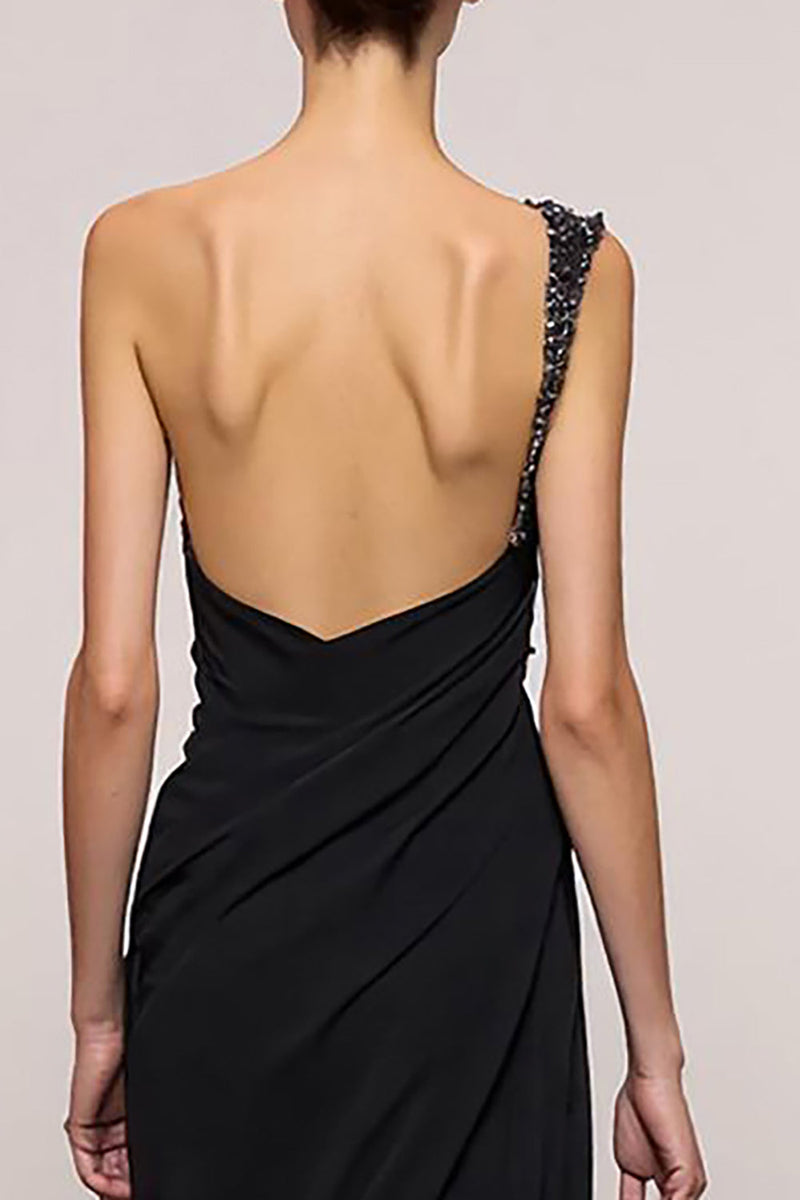 Load image into Gallery viewer, Black Sheath Backless One Shoulder Long Evening Dress