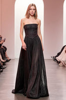 Load image into Gallery viewer, Sparkly Black Strapless A Line Long Evening Dress