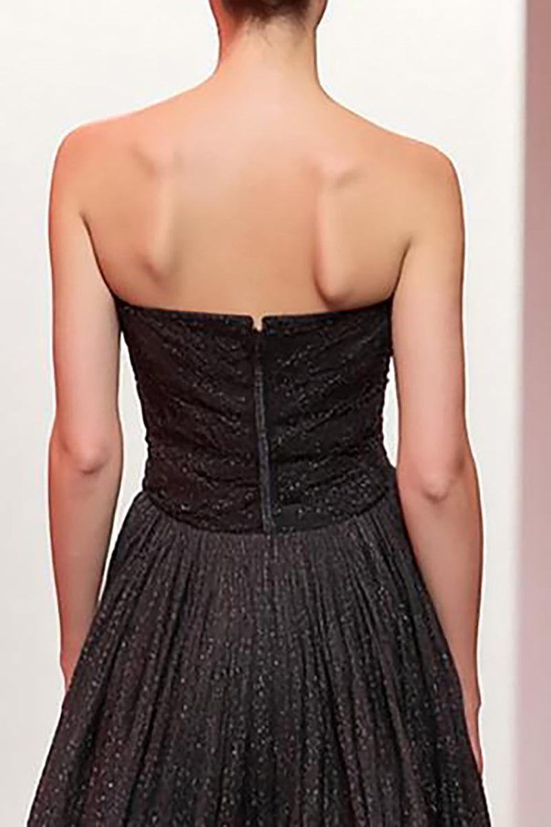 Load image into Gallery viewer, Sparkly Black Strapless A Line Long Evening Dress