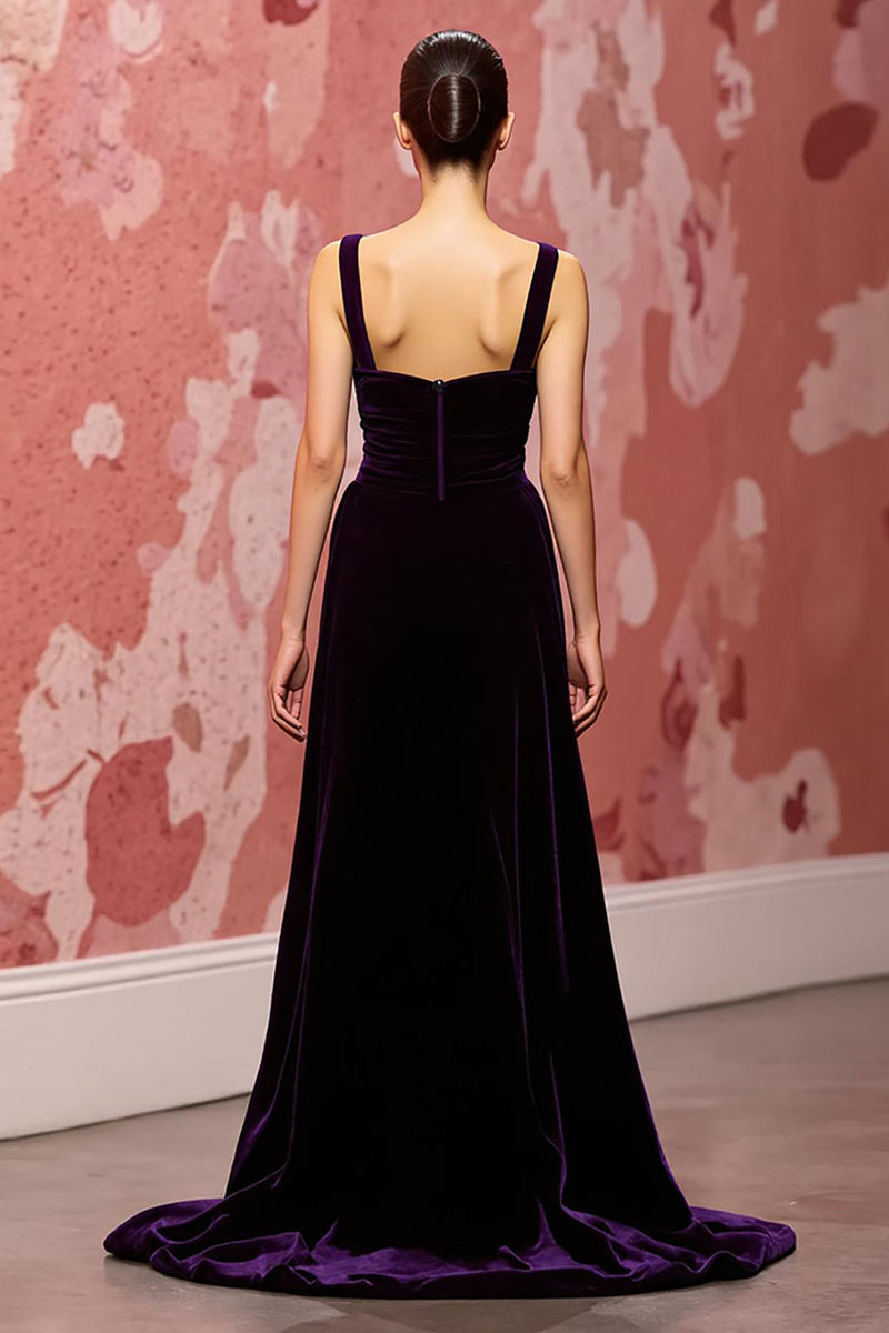 Load image into Gallery viewer, Simple Dark Purple Velvet A Line Long Evening Dress