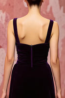 Load image into Gallery viewer, Simple Dark Purple Velvet A Line Long Evening Dress