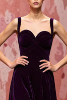 Load image into Gallery viewer, Simple Dark Purple Velvet A Line Long Evening Dress