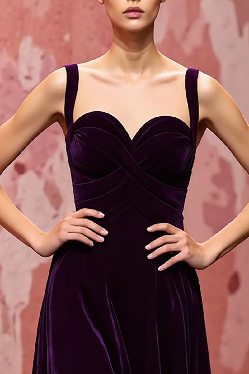 Load image into Gallery viewer, Simple Dark Purple Velvet A Line Long Evening Dress