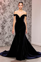 Load image into Gallery viewer, Black Velvet Mermaid Off the Shoulder Sweep Train Evening Dress