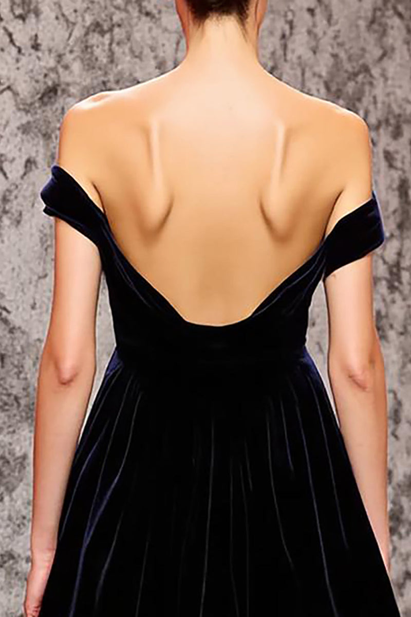 Load image into Gallery viewer, Black Velvet Mermaid Off the Shoulder Sweep Train Evening Dress