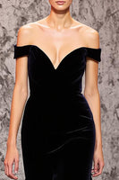 Load image into Gallery viewer, Black Velvet Mermaid Off the Shoulder Sweep Train Evening Dress
