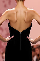 Load image into Gallery viewer, Black Velvet Mermaid Strapless Long Evening Dress
