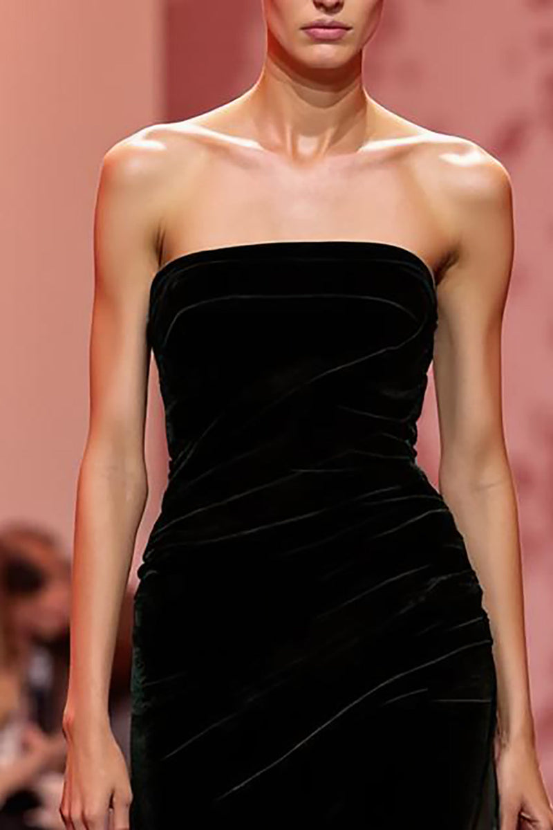 Load image into Gallery viewer, Black Velvet Mermaid Strapless Long Evening Dress