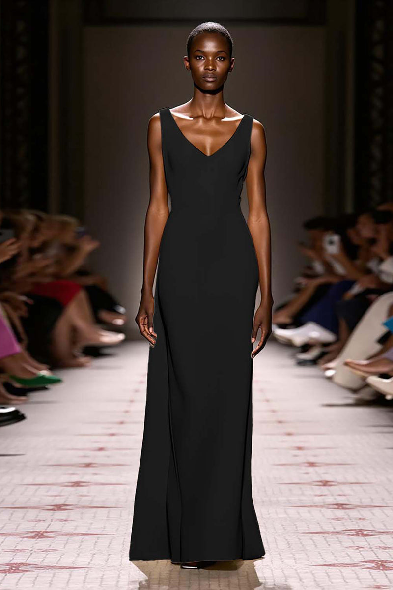 Load image into Gallery viewer, Simple Ivory V-Neck Satin Sheath Backless Long Evening Dress