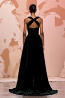 Load image into Gallery viewer, Simple Black Keyhole Velvet Long Evening Dress
