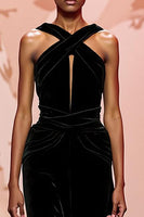 Load image into Gallery viewer, Simple Black Keyhole Velvet Long Evening Dress