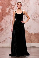 Load image into Gallery viewer, Simple Black Velvet Spaghetti Straps Long Evening Dress