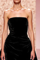 Load image into Gallery viewer, Simple Black Strapless A Line Velvet Long Evening Dress