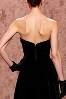 Load image into Gallery viewer, Simple Black Strapless Velvet Long Evening Dress with Slit
