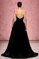 Load image into Gallery viewer, Simple Black Velvet A Line Strapless Long Evening Dress with Slit