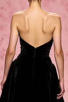 Load image into Gallery viewer, Simple Black Velvet A Line Strapless Long Evening Dress with Slit