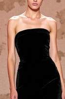 Load image into Gallery viewer, Simple Velvet Black Long Strapless Evening Dress with Slit
