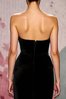 Load image into Gallery viewer, Simple Black Strapless Velvet Mermaid Long Evening Dress