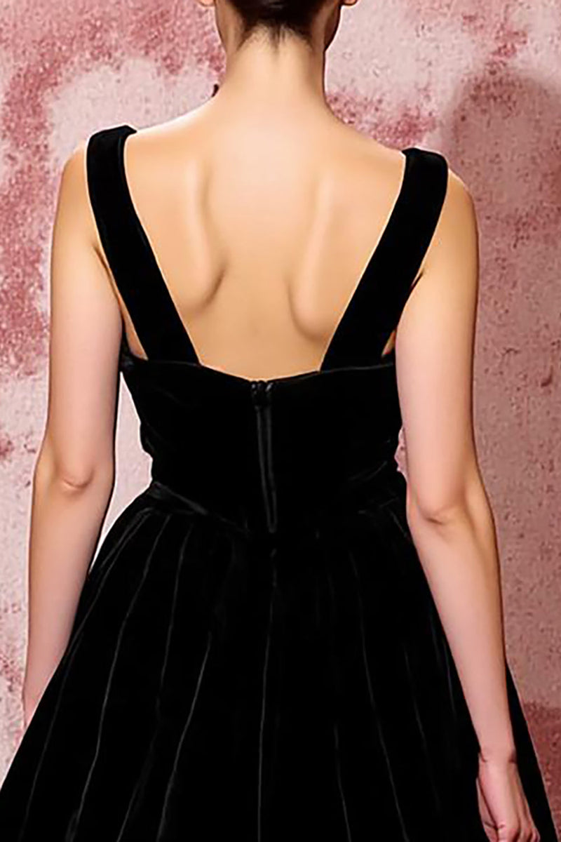 Load image into Gallery viewer, Simple Black Velvet A Line Long Evening Dress