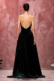 Simple Dark Green Velvet Strapless Long Evening Dress