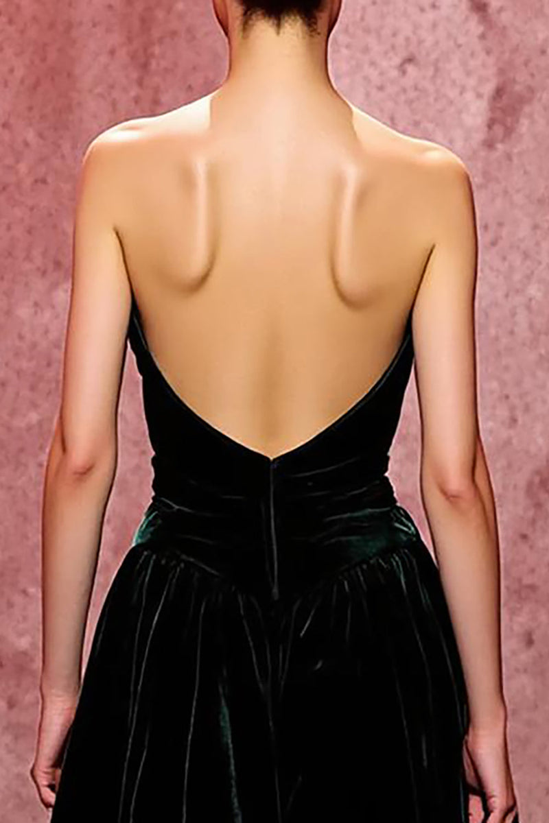 Load image into Gallery viewer, Simple Dark Green Velvet Strapless Long Evening Dress