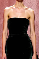 Load image into Gallery viewer, Simple Dark Green Velvet Strapless Long Evening Dress