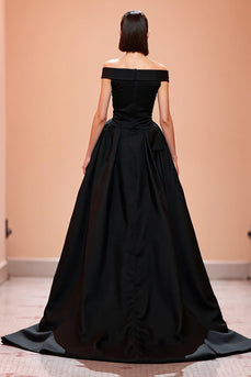 Black Off the Shoulder Corset Long Evening Dress with Slit