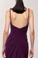 Load image into Gallery viewer, Purple Sheath Chiffon Ruched Long Evening Dress with Slit