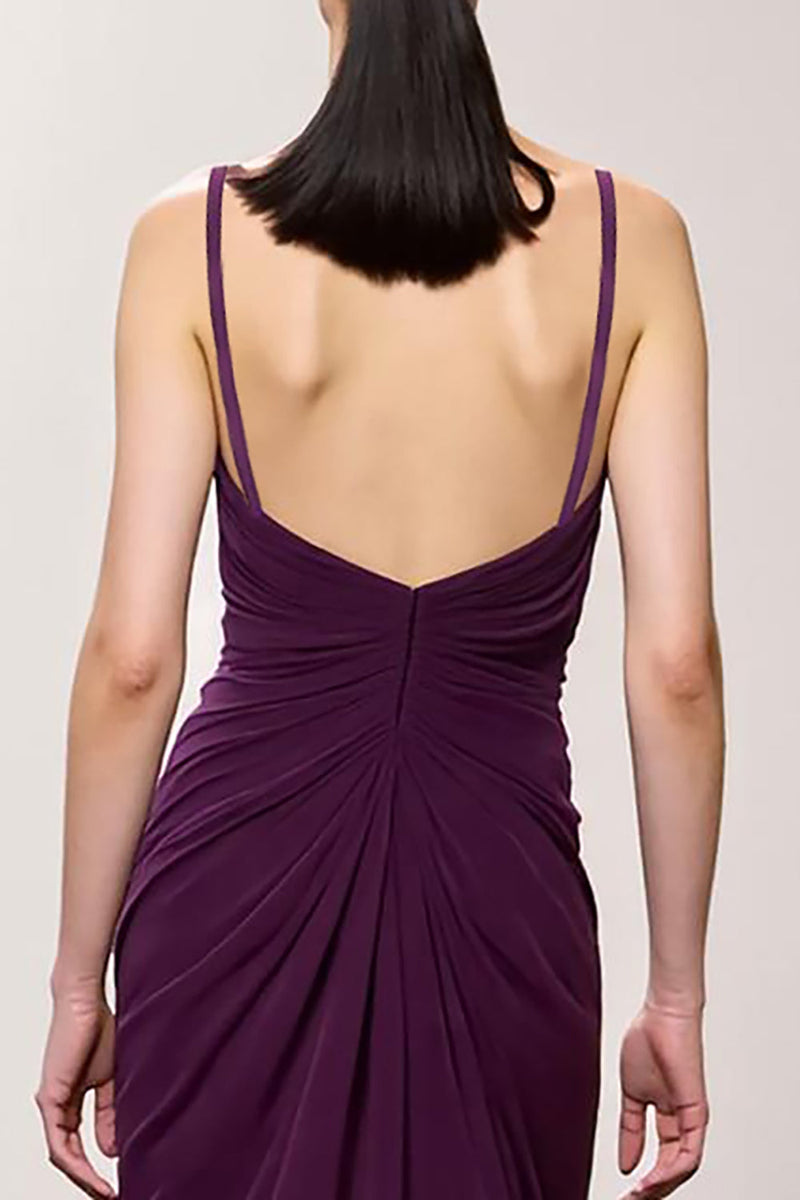 Load image into Gallery viewer, Purple Sheath Chiffon Ruched Long Evening Dress with Slit