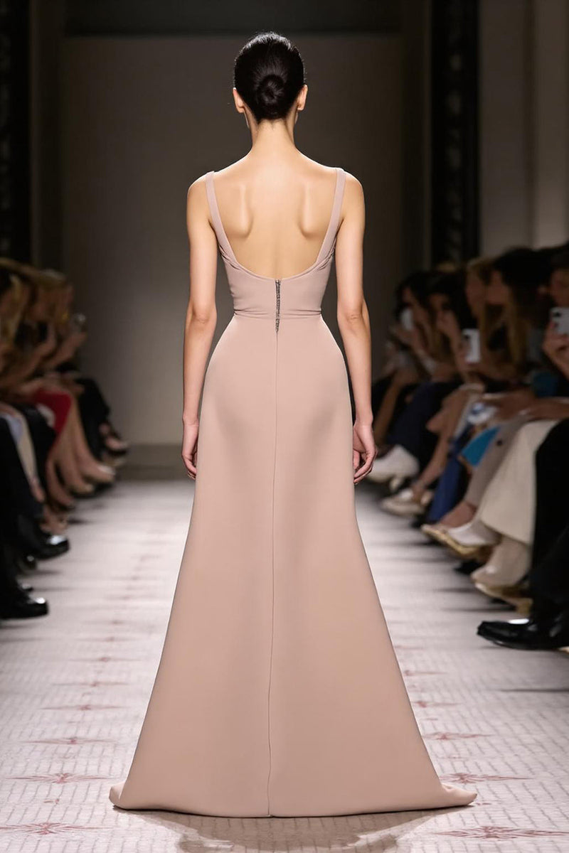 Load image into Gallery viewer, Simple Champagne Mermaid Satin Backless Long Evening Dress