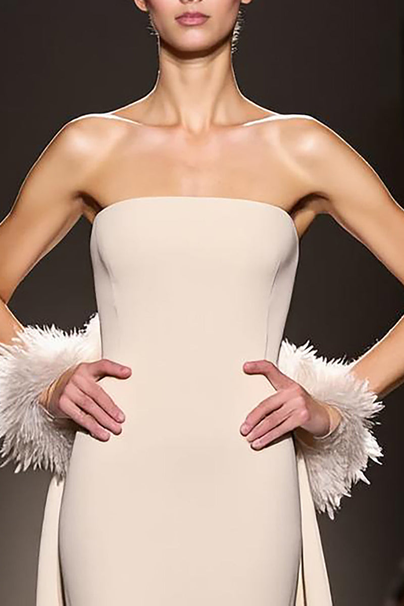 Load image into Gallery viewer, Simple Ivory Sheath Strapless Satin Backless Long Evening Dress