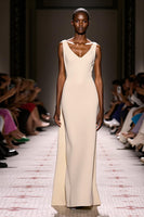 Load image into Gallery viewer, Simple Ivory V-Neck Satin Sheath Backless Long Evening Dress
