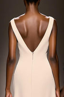 Load image into Gallery viewer, Simple Ivory V-Neck Satin Sheath Backless Long Evening Dress