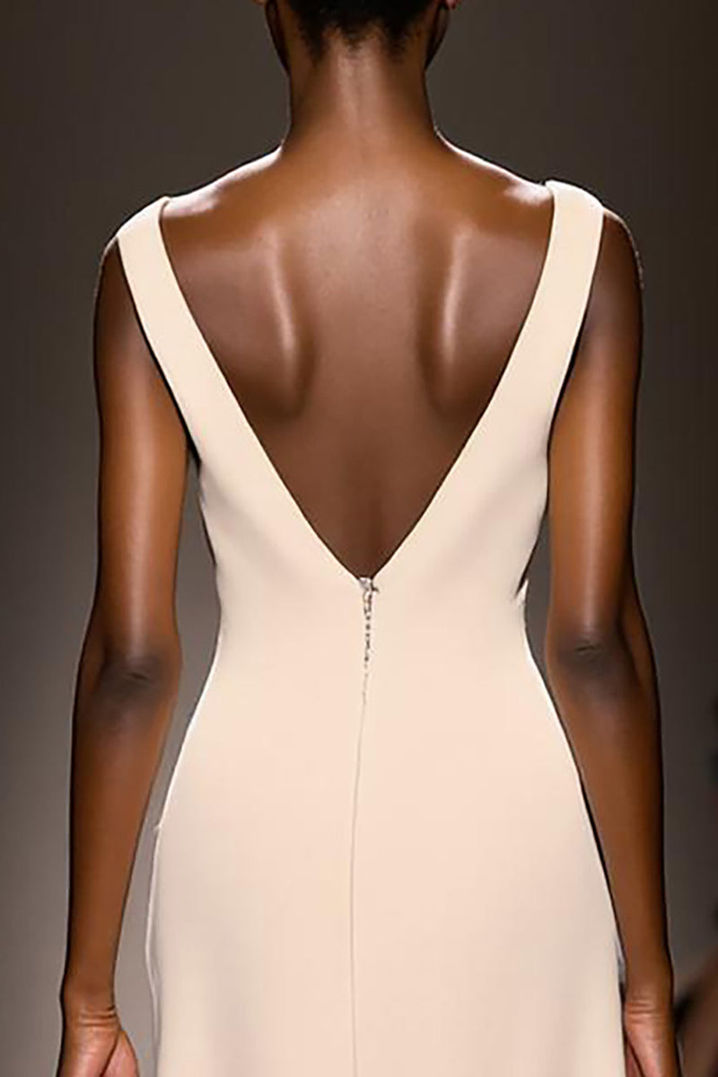 Load image into Gallery viewer, Simple Ivory V-Neck Satin Sheath Backless Long Evening Dress