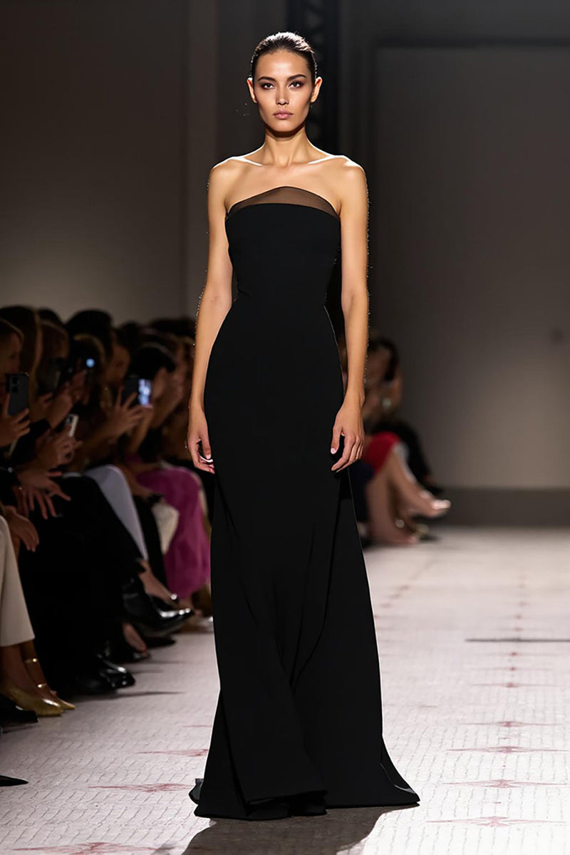Load image into Gallery viewer, Simple Black Sheath Strapless Long Evening Dress