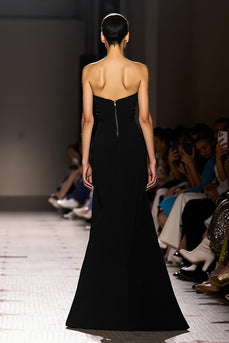 Simple Black Sheath Strapless Long Evening Dress