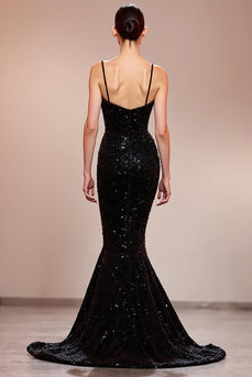 Sparkly Black Sequin Corset Mermaid Long Evening Dress