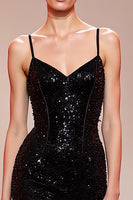 Load image into Gallery viewer, Sparkly Black Sequin Corset Mermaid Long Evening Dress