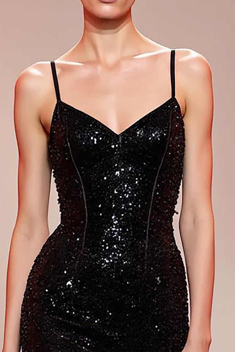 Load image into Gallery viewer, Sparkly Black Sequin Corset Mermaid Long Evening Dress
