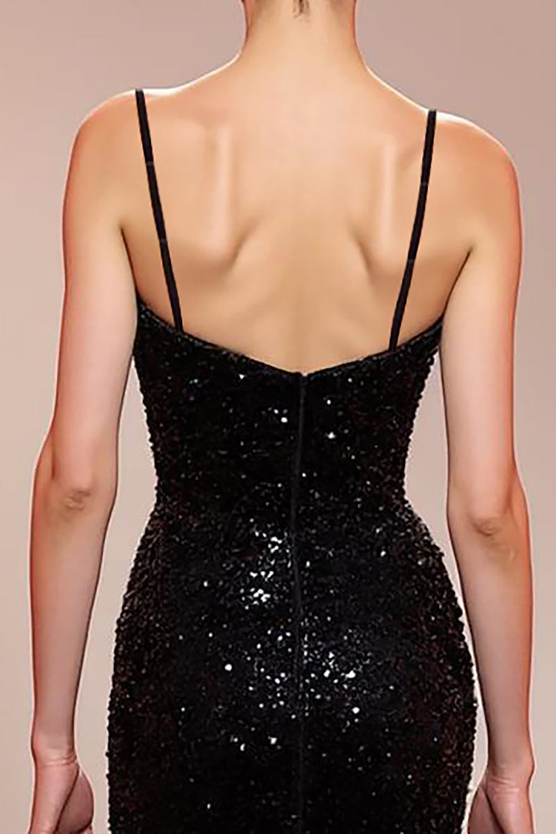 Load image into Gallery viewer, Sparkly Black Sequin Corset Mermaid Long Evening Dress