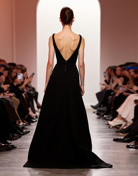 Simple Black V-Neck Backless Sheath Long Evening Dress