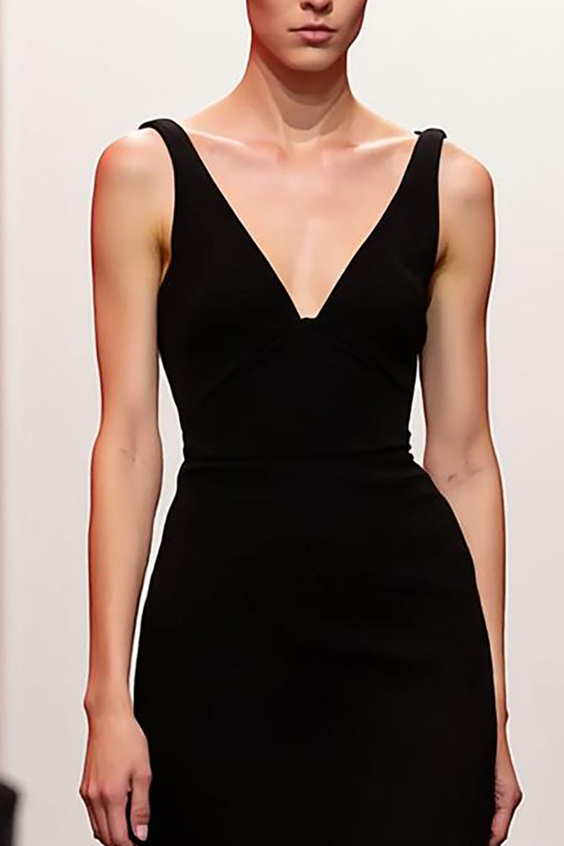 Load image into Gallery viewer, Simple Black V-Neck Backless Sheath Long Evening Dress