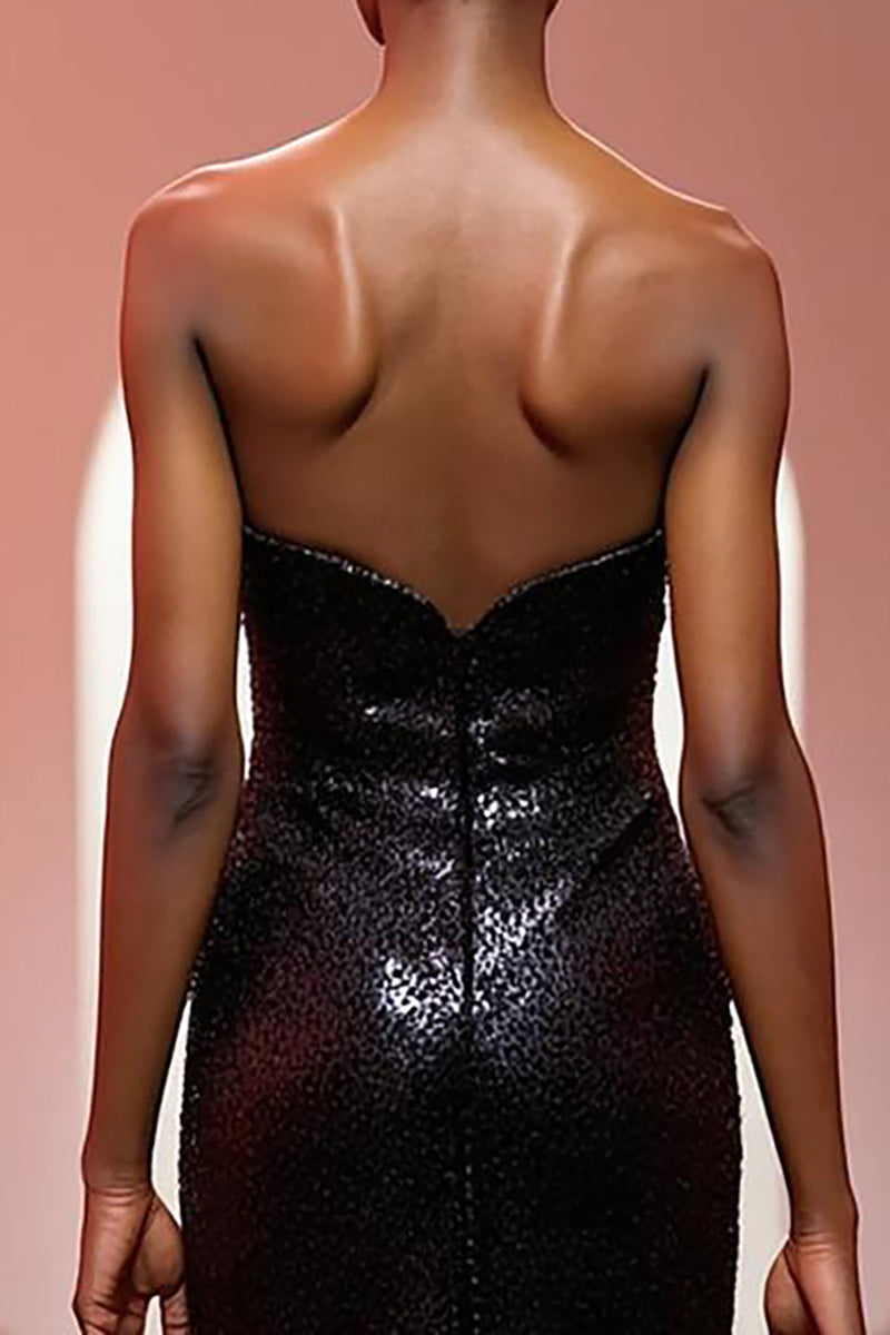 Load image into Gallery viewer, Sparkly Black Mermaid Sequin Strapless Long Evening Dress