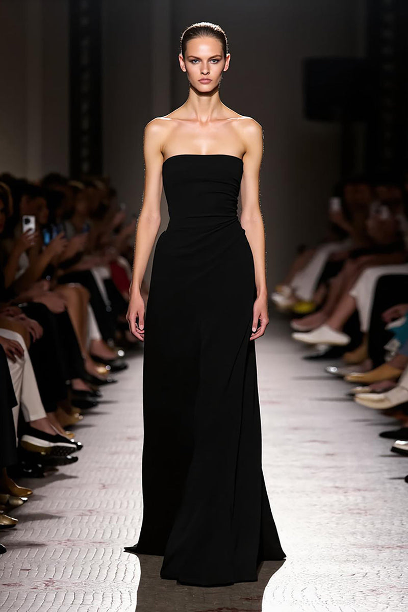 Load image into Gallery viewer, Simple Black Strapless Sheath Evening Dress