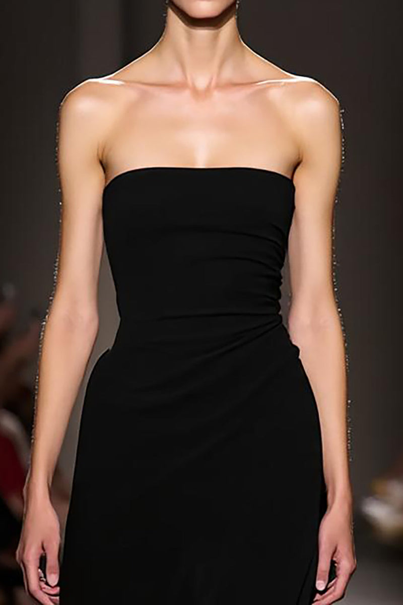 Load image into Gallery viewer, Simple Black Strapless Sheath Evening Dress