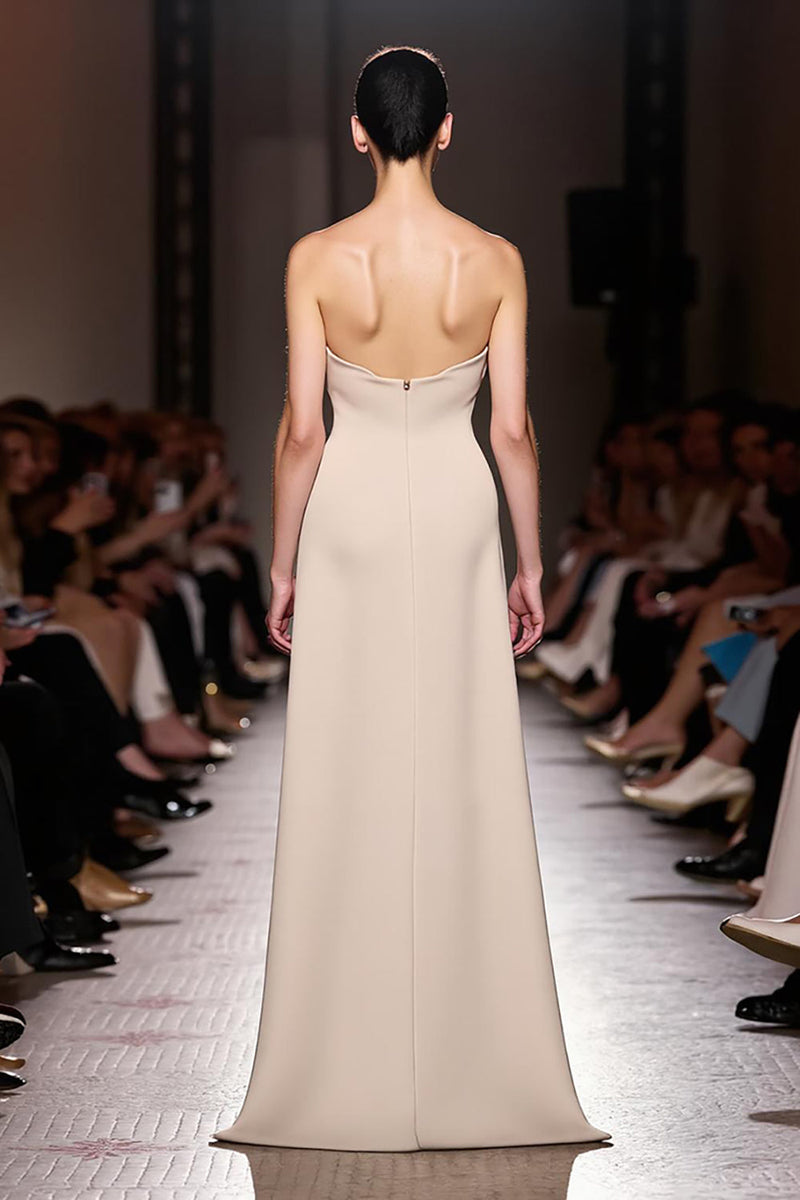 Load image into Gallery viewer, Simple Ivory Sheath Ruched Strapless Long Evening Dress with Slit
