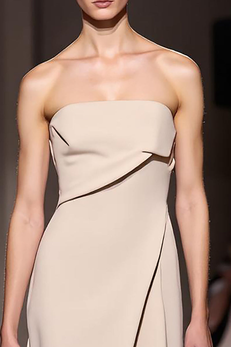 Load image into Gallery viewer, Simple Ivory Sheath Ruched Strapless Long Evening Dress with Slit