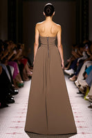Load image into Gallery viewer, Simple Coffee Sheath Satin Strapless Long Evening Dress with Slit