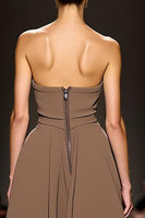 Load image into Gallery viewer, Simple Coffee Sheath Satin Strapless Long Evening Dress with Slit